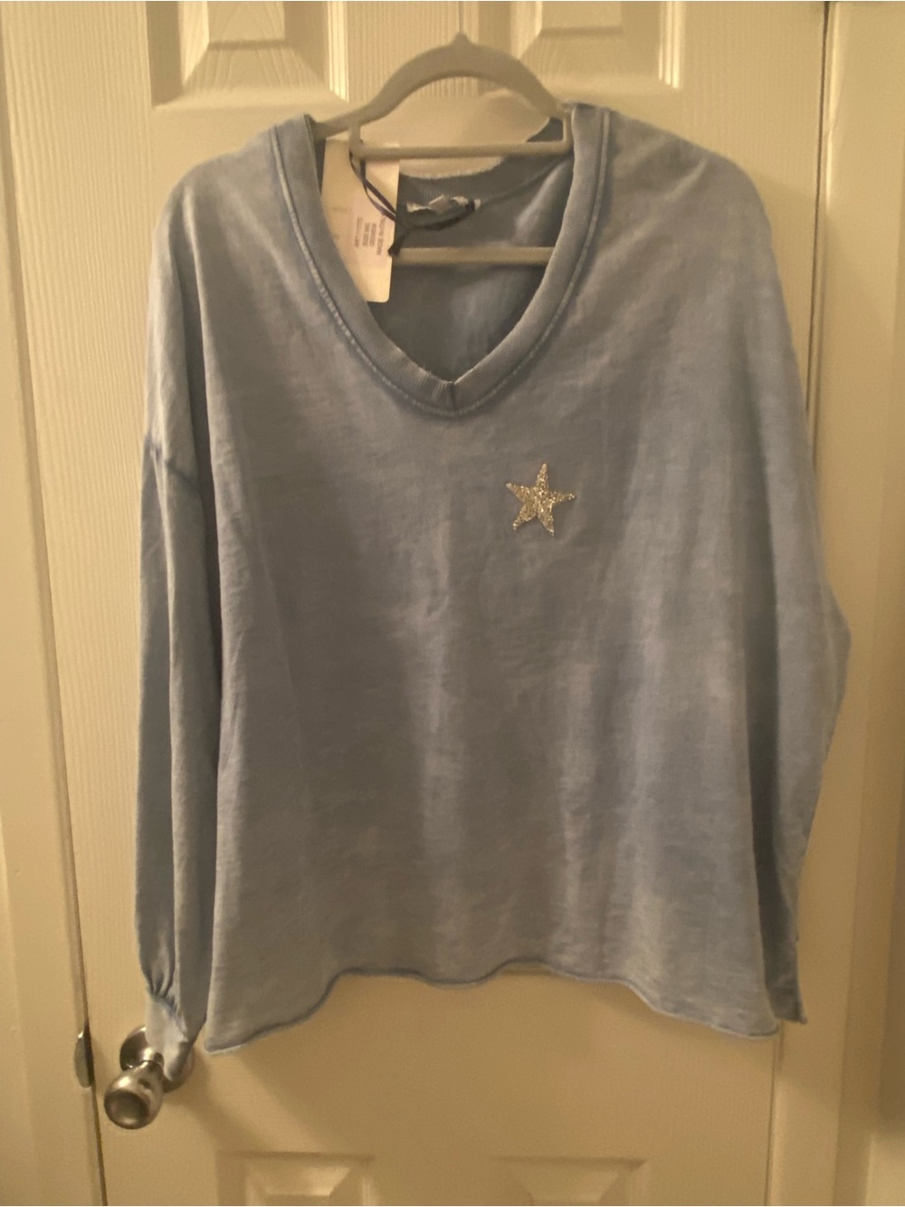 Tempo Paris Blue Long SleeveTee with Silver Star 100% Cotton Made in Italy!!